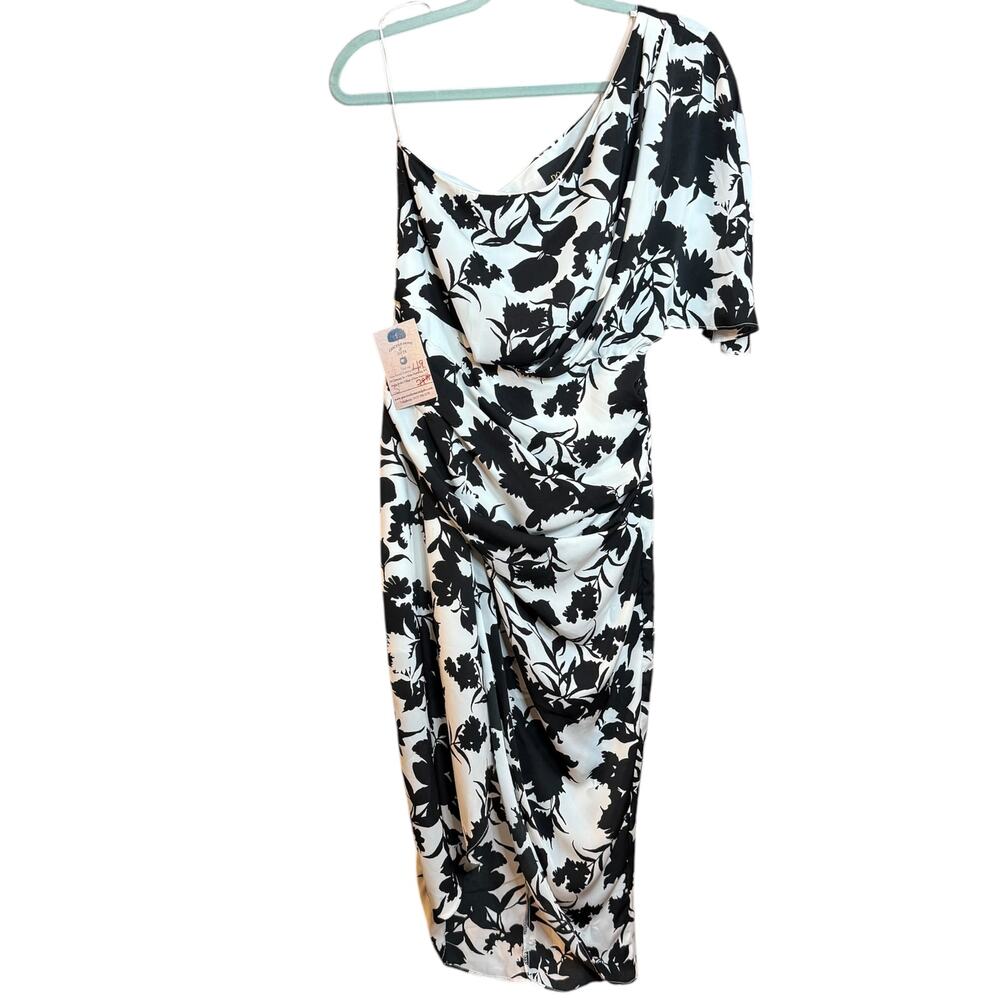 NWT DO+BE black and white floral one shoulder flutter‎ sleeve midi dress small